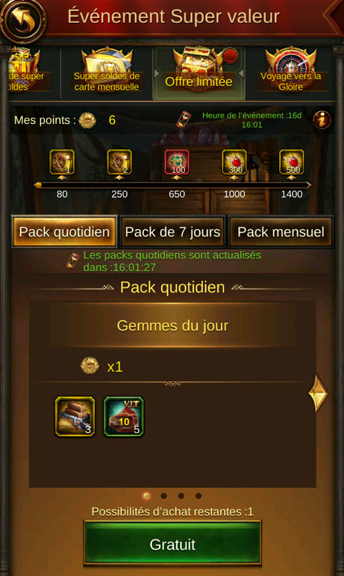 évènement super valeur - pack quotidien